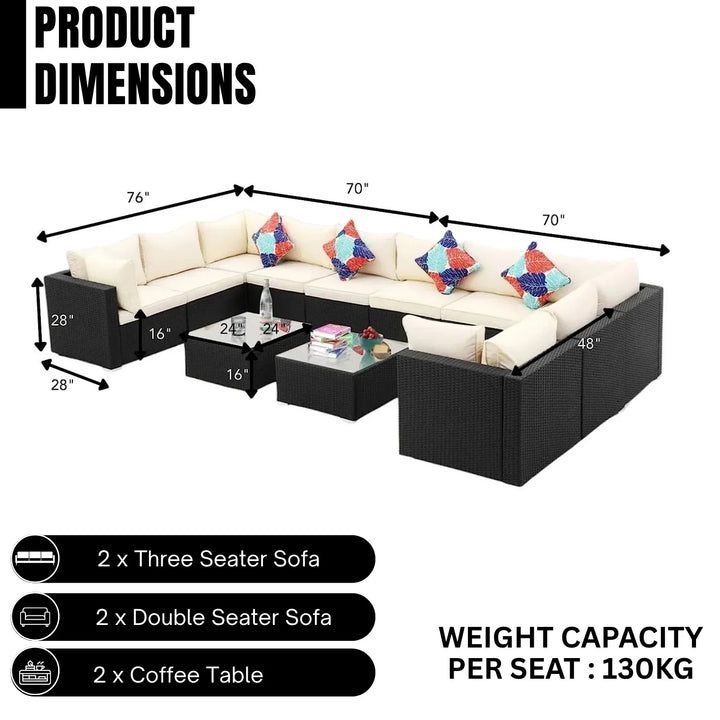 Stefania 6-Piece Outdoor Wicker Sofa Set (Black/Cream)