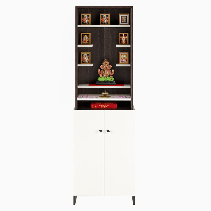 Aanya Pooja Mandir for Home, Modern Temple for Home & Office, Prayer Cabinet Puja Stand Shelf in Wenge & White Finish