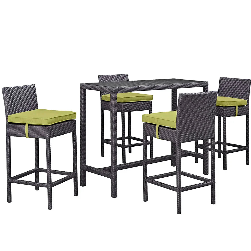 Lomeo Outdoor Patio Bar Sets 4 Chairs and 1 Table (Dark Brown)