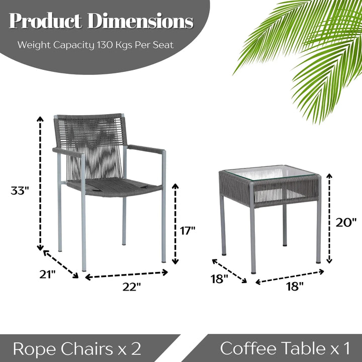 Jovie Outdoor Rope 3-Piece Patio Set (Grey)