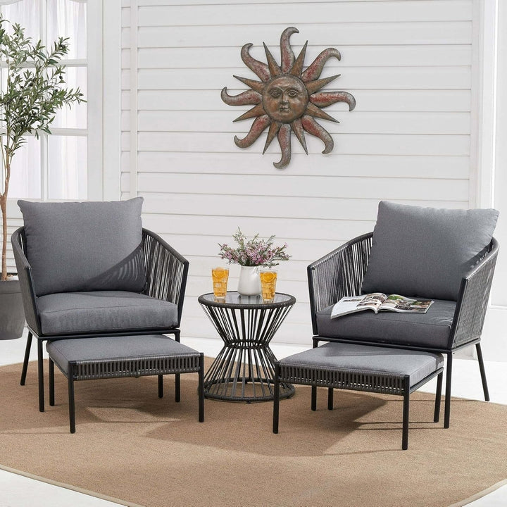 Harini Outdoor 5 Piece Rope Patio Sofa Set (Grey)