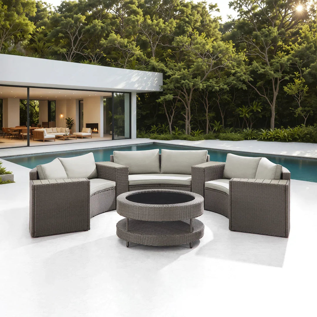 Vimi Outdoor Patio Sofa Set 6 seater and 1 Center Table (Dark brown)