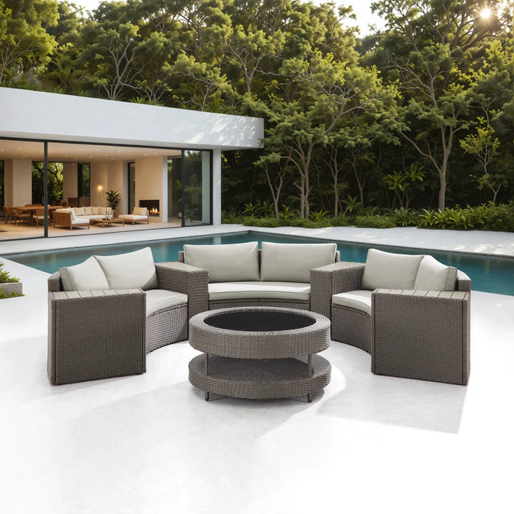 Vimi Outdoor Patio Sofa Set 6 seater and 1 Center Table (Dark brown)