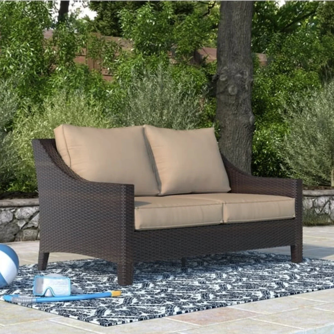 Yvonne Outdoor Rattan Wicker 1-Piece Loveseat Sofa