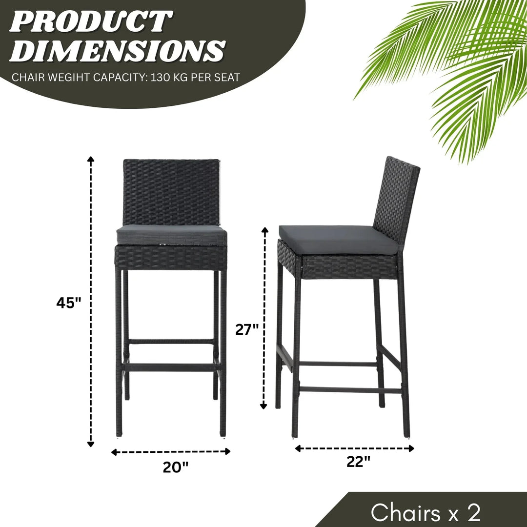 Thekla Outdoor Rattan Wicker Bar Chairs Set of 2