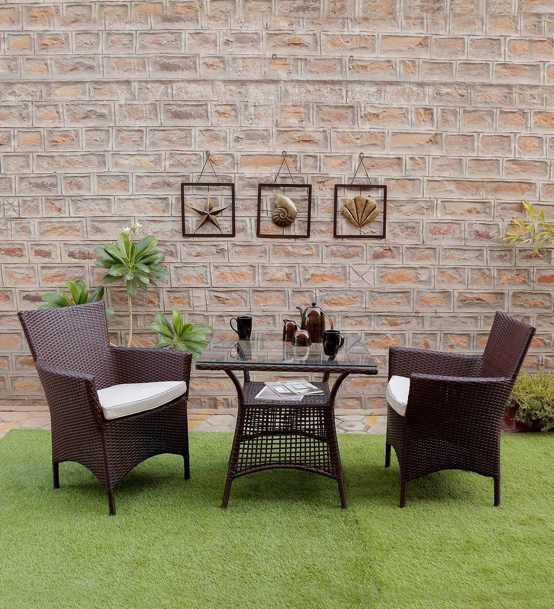 Tukur Outdoor Patio Seating Set 2 Chairs and 1 Table Set (Brown)