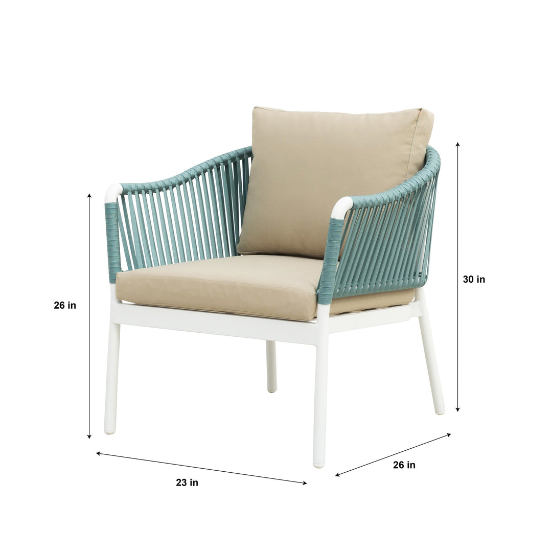 Furnixa Outdoor Garden Balcony Sofa Set 2 Seater, 2 Single seater and 1 Center Table Set, Braid & Rope (White + Blue)