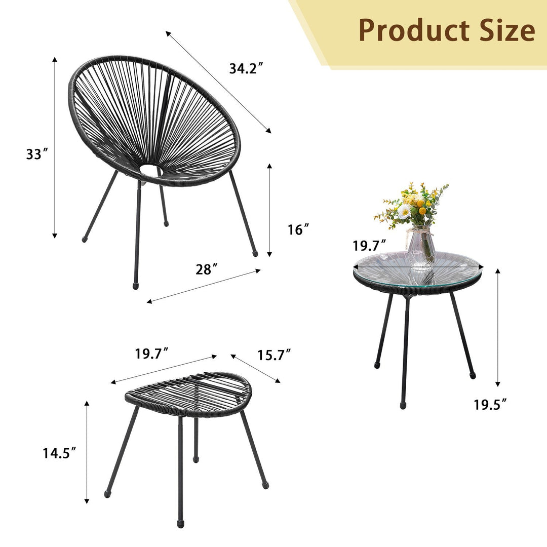 Lung Outdoor Patio Seating Set 2 Chairs and 1 Table Set (Black)