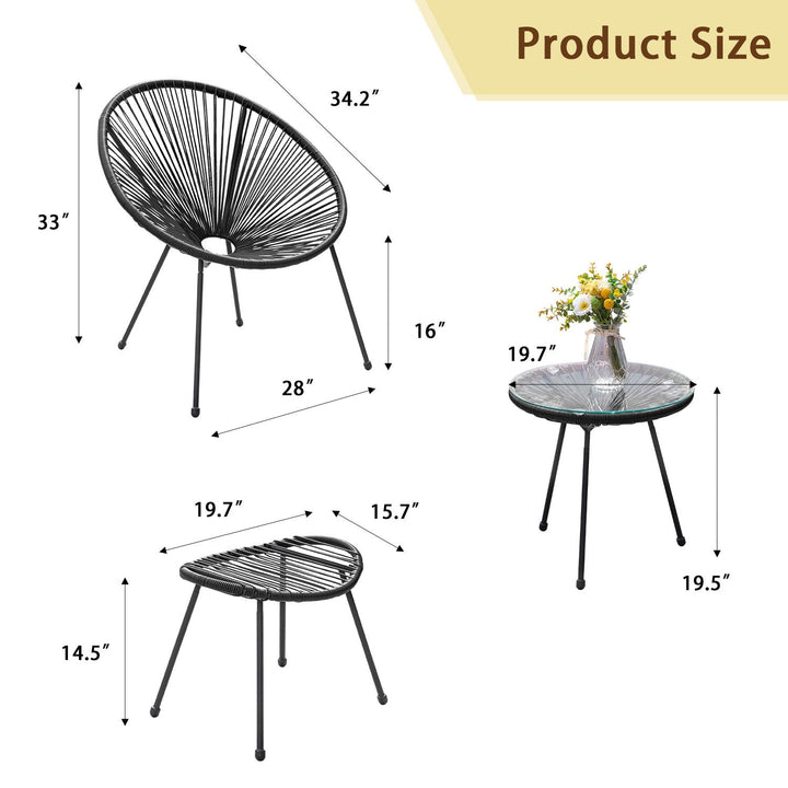 Lung Outdoor Patio Seating Set 2 Chairs and 1 Table Set (Black)