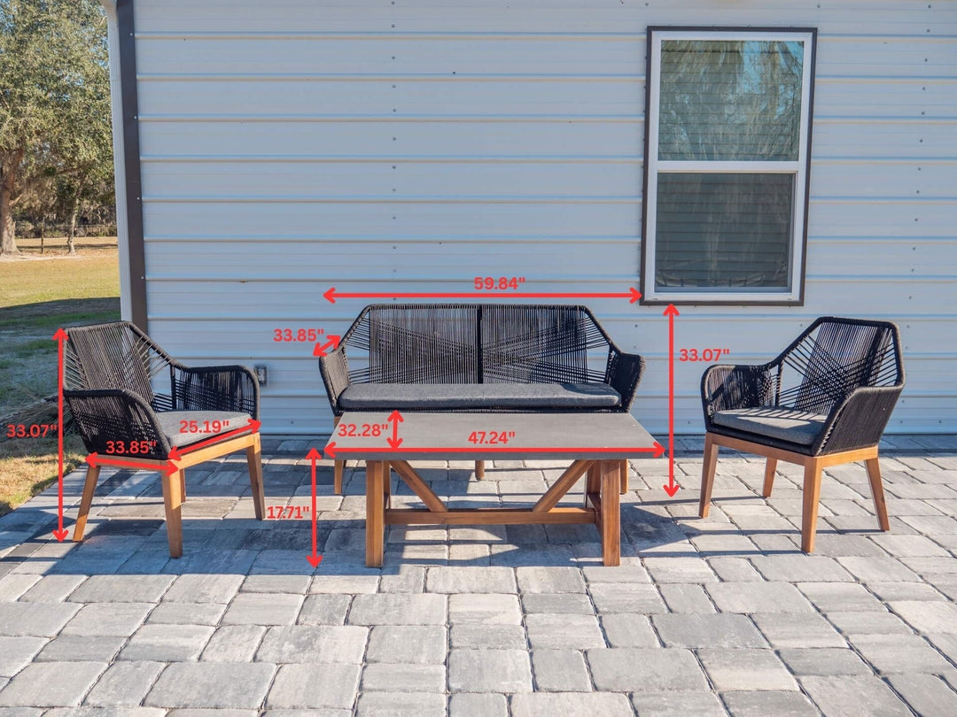 Cybella Outdoor Garden Balcony Sofa Set 2 Seater , 2 Single Seater 1 Center Table Set (Black) Braided and Rope