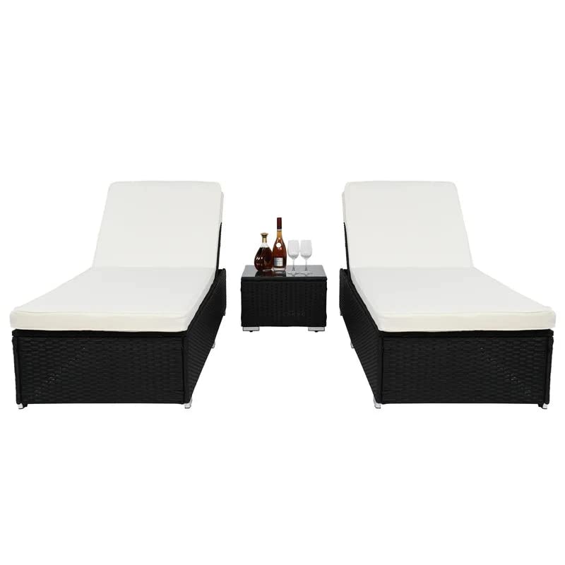 Jean Outdoor Swimming Poolside Lounger (Set of 2 ) With 1 Side Table (Black +White)
