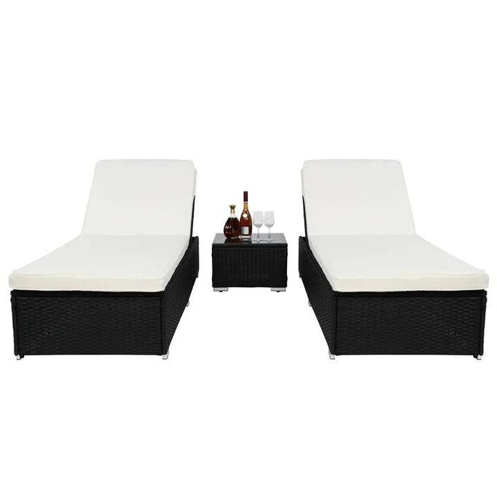 Jean Outdoor Swimming Poolside Lounger (Set of 2 ) With 1 Side Table (Black +White)
