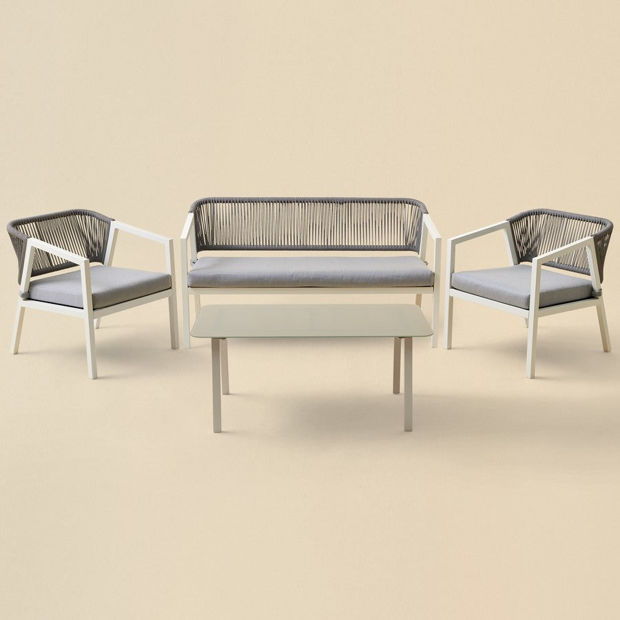 Cares Outdoor Garden Balcony Sofa Set 2 Seater,2 Single seater and 1 Center Table Set, Braid & Rope (Cream)