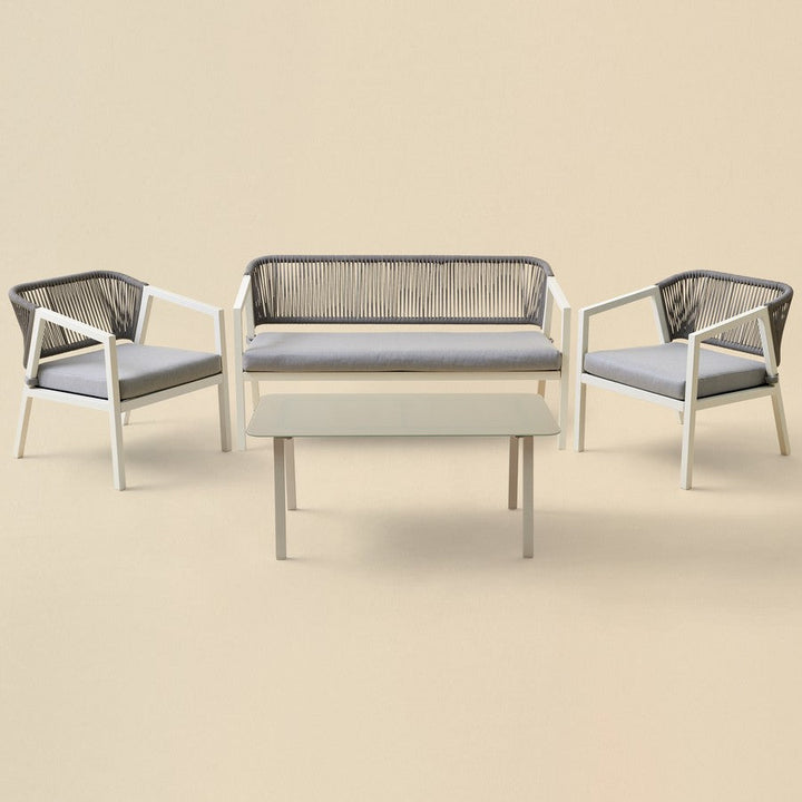 Cares Outdoor Garden Balcony Sofa Set 2 Seater,2 Single seater and 1 Center Table Set, Braid & Rope (Cream)