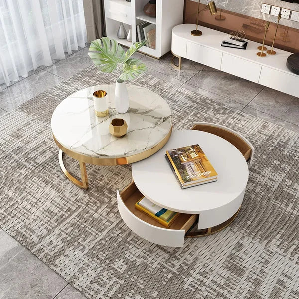 Artus Marble And Wooden Nesting Tables With Storage Coffee Tables