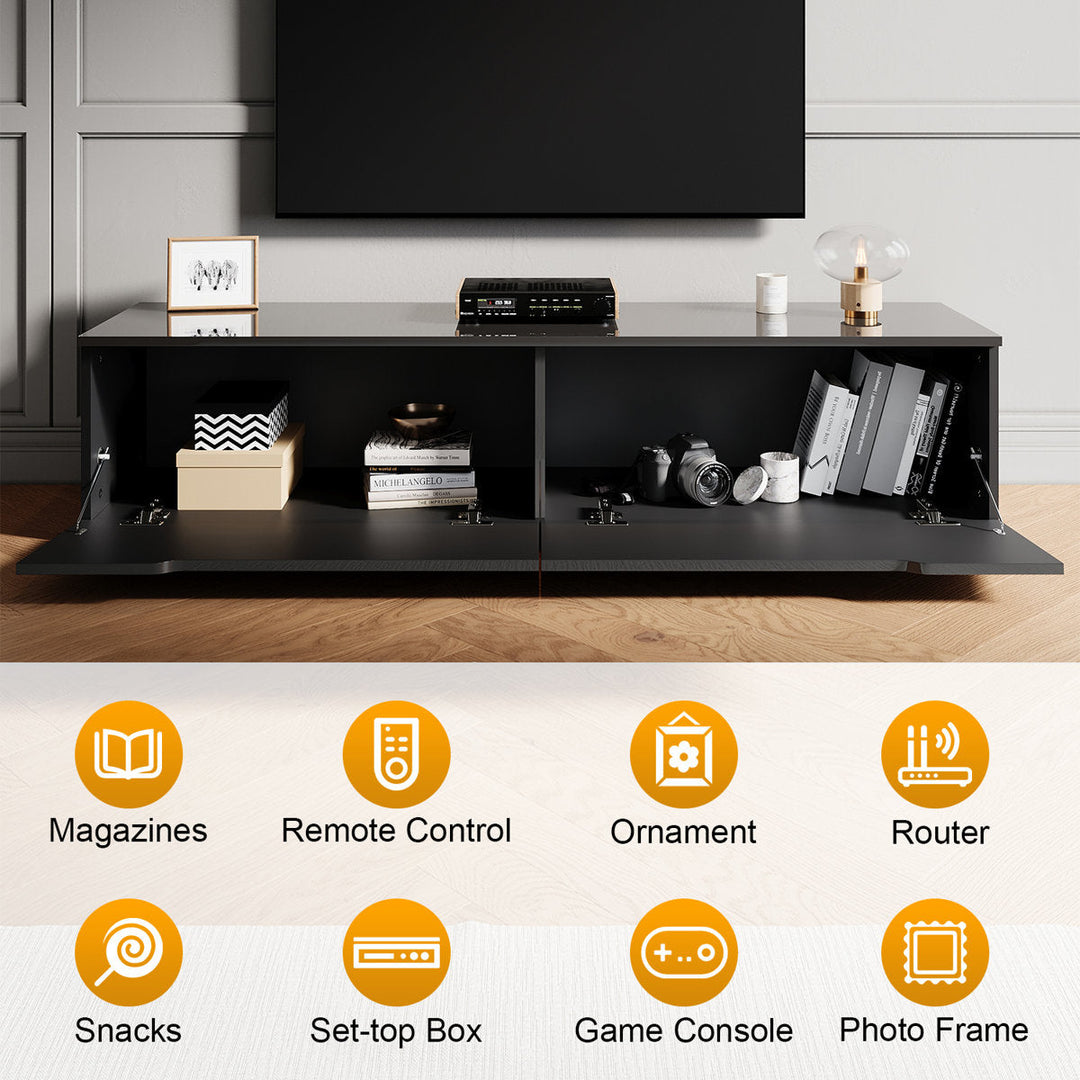 35×30 cm LED TV Cabinet – White & Black Gloss Finish