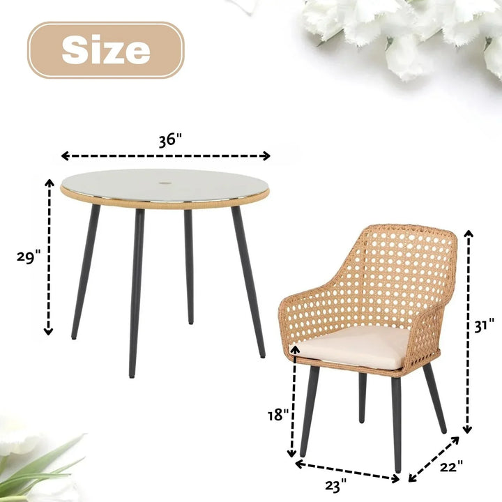 Beatriz 5-Piece Outdoor Patio Dining Set with Rattan Chairs & Glass Top Table