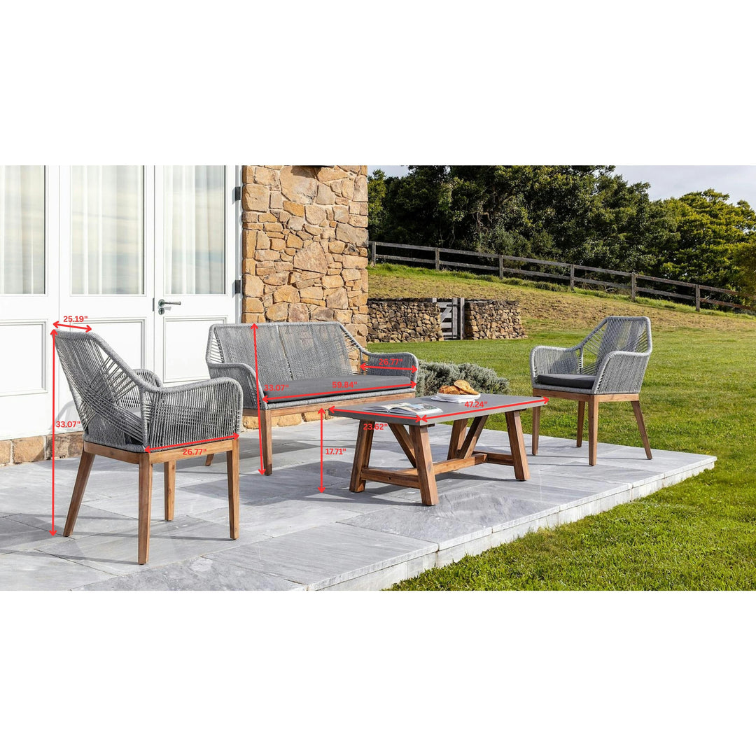 Zoa Outdoor Garden Balcony Sofa Set 2 Seater , 2 Single Seater 1 Center Table Set (Grey) Braided and Rope