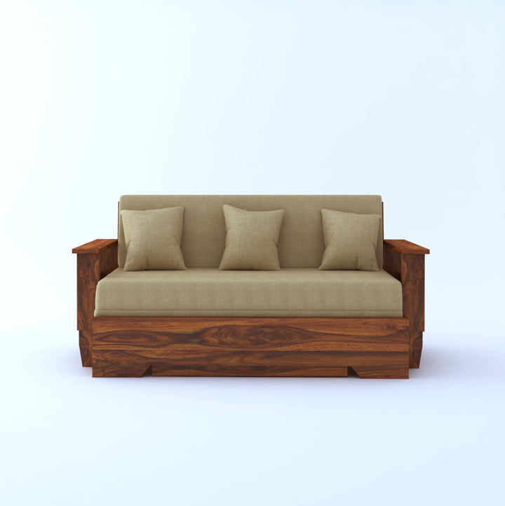Remi Solid Sheesham Wood 3 Seater Sofa Cum Bed With Side Pockets