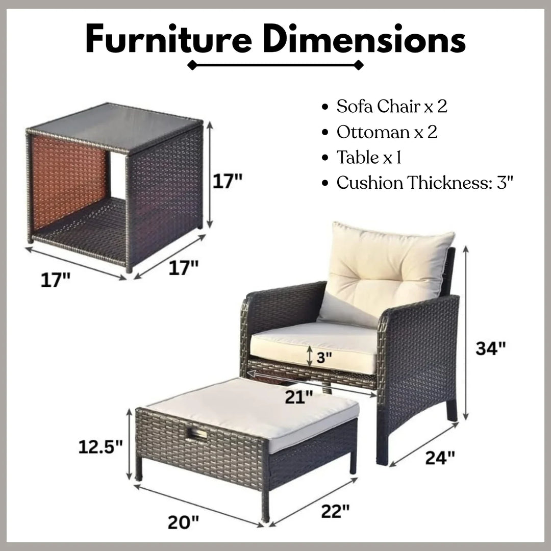 Geetika Outdoor 5 Piece Patio Wicker Furniture Set