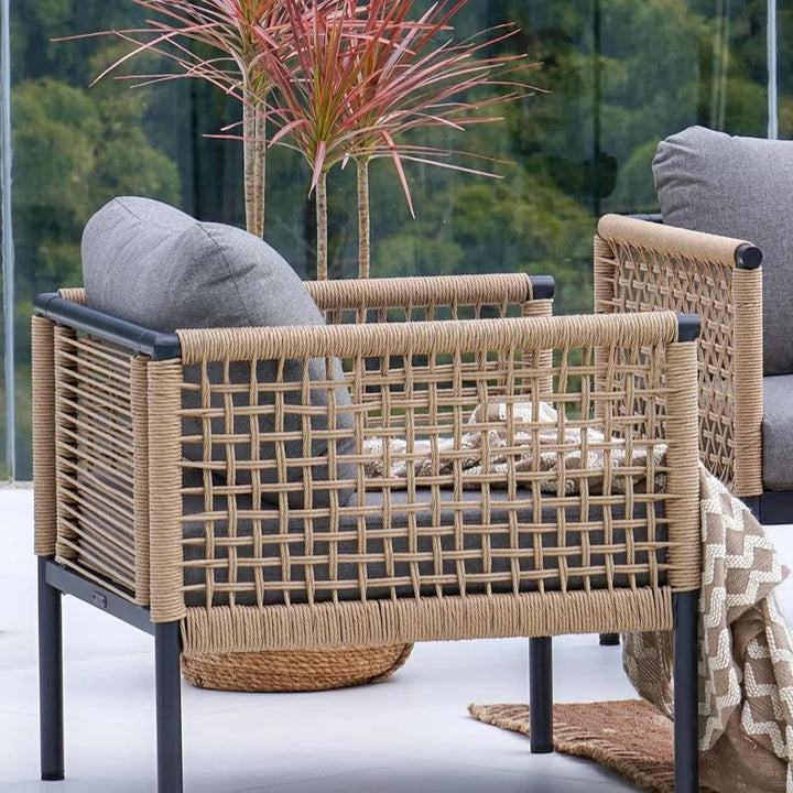 Kaia Outdoor Rope 4 Piece Sofa Set (Beige & Grey)