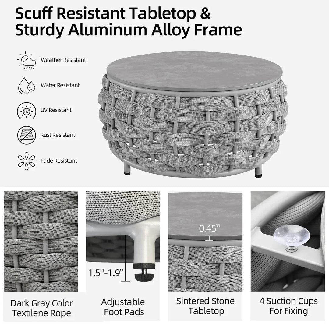 Fiae Outdoor Patio Seating Set 2 Chairs and 1 Table Set (Light Grey) Braided & Rope