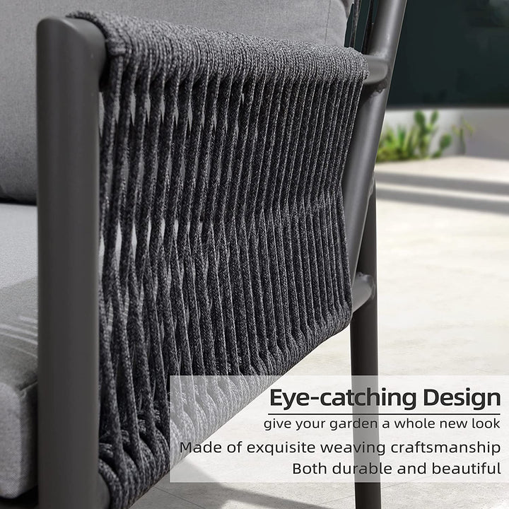 Deny Outdoor Sofa Set 2 Seater , 2 Single seater and 1 Center Table Set (Grey) Braided & Rope
