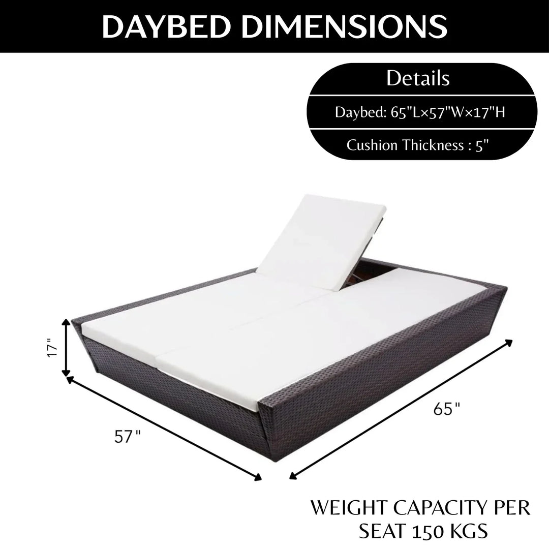 Outdoor Wicker Patio Double Seater Recliner Daybed