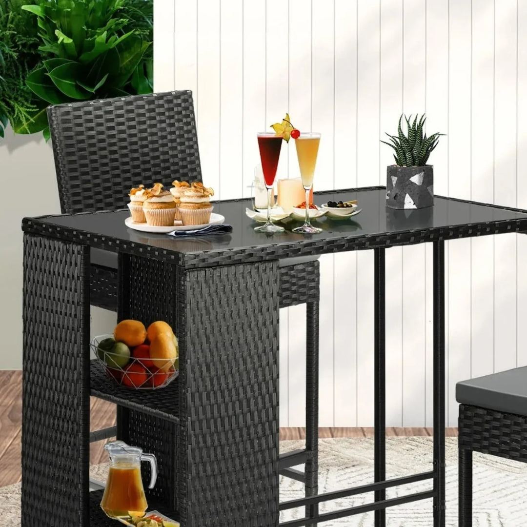 Flor 5-Piece Outdoor Rattan Wicker Bar Set with Glass Top Table
