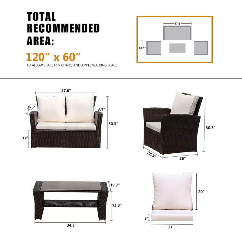Leveque Outdoor Sofa Set 2 Seater, 2 Single seater and 1 Center Table (Brown)