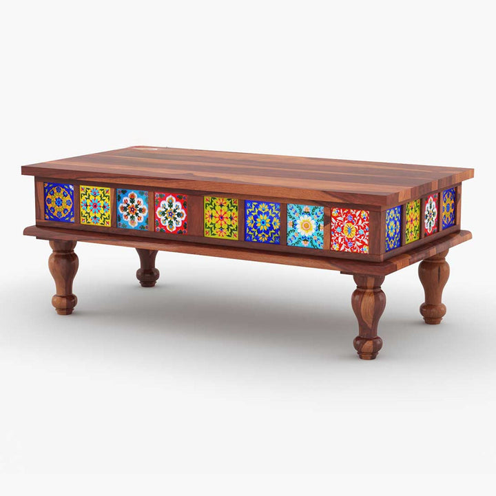 Shelly Solid Wood Coffee Table With Tiles