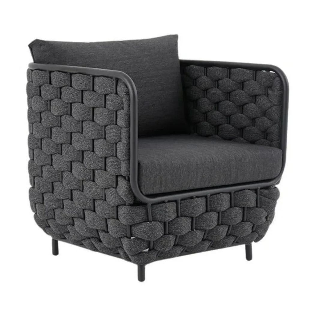 Camila 4 Piece Outdoor Rope Sofa Set with Glass Top Coffee Table (Black)