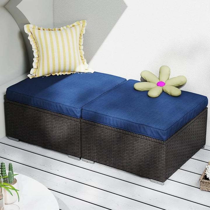 Brigitte Outdoor Rattan Wicker 2-Piece Ottoman Set