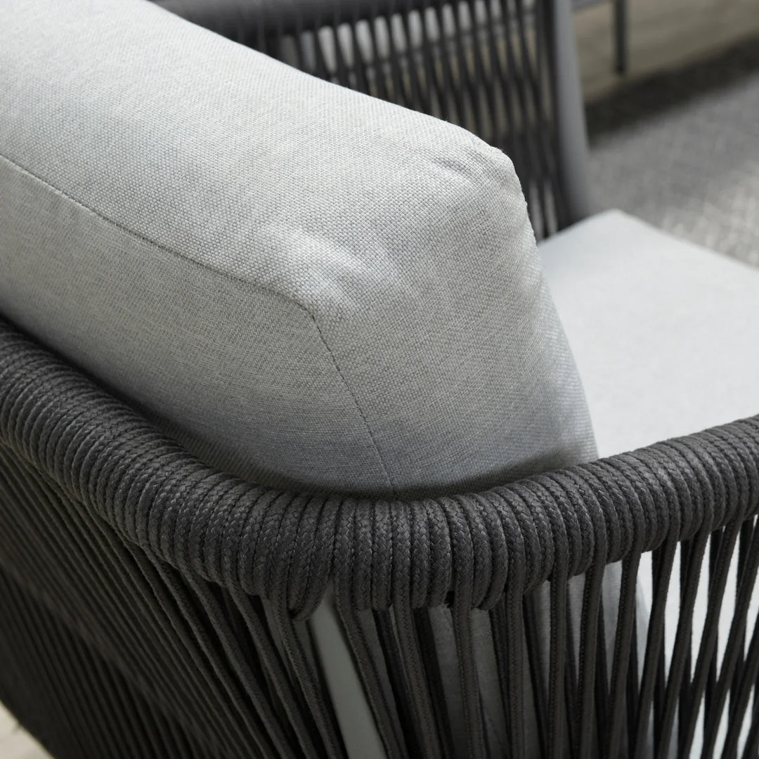 Teresa 5-Seater Outdoor Rope Patio Sofa Set with Glass Top Tables (Black & Grey)