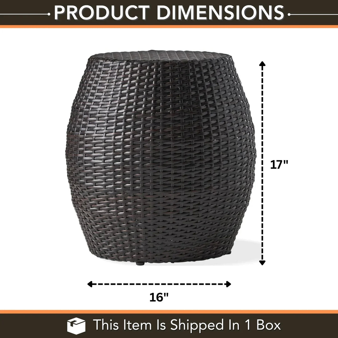 Yui Dark Brown Rattan Damru Accent Table for Patio