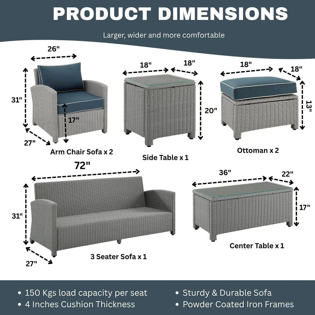 Vittoria 7 Piece Outdoor Wicker Conversation Furniture Set