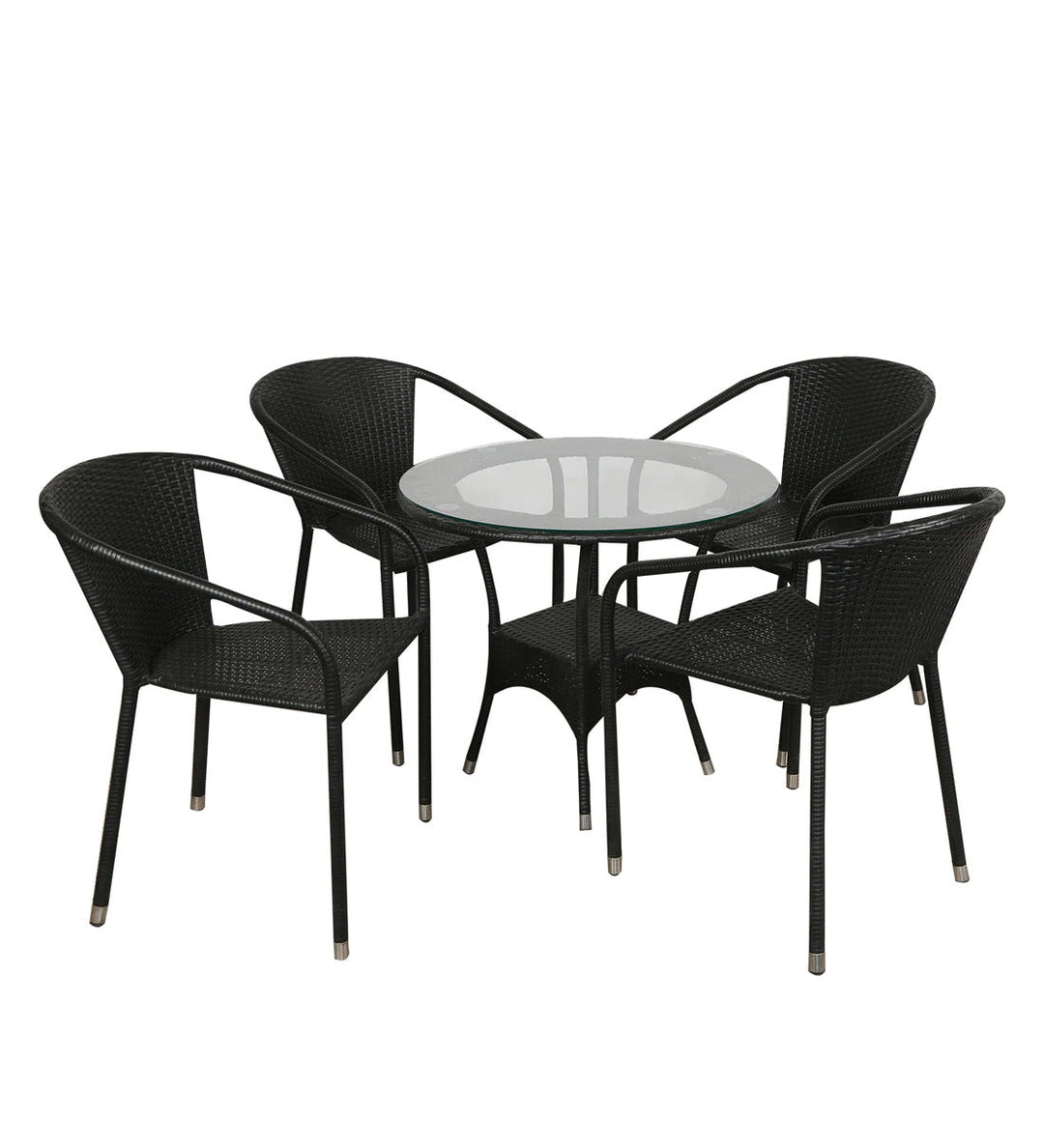 Duke Outdoor Patio Seating Set 4 Chairs and 1 Table Set (Black)