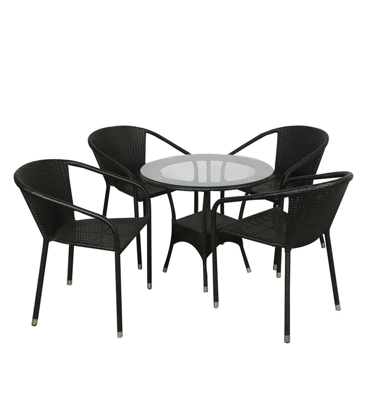 Duke Outdoor Patio Seating Set 4 Chairs and 1 Table Set (Black)