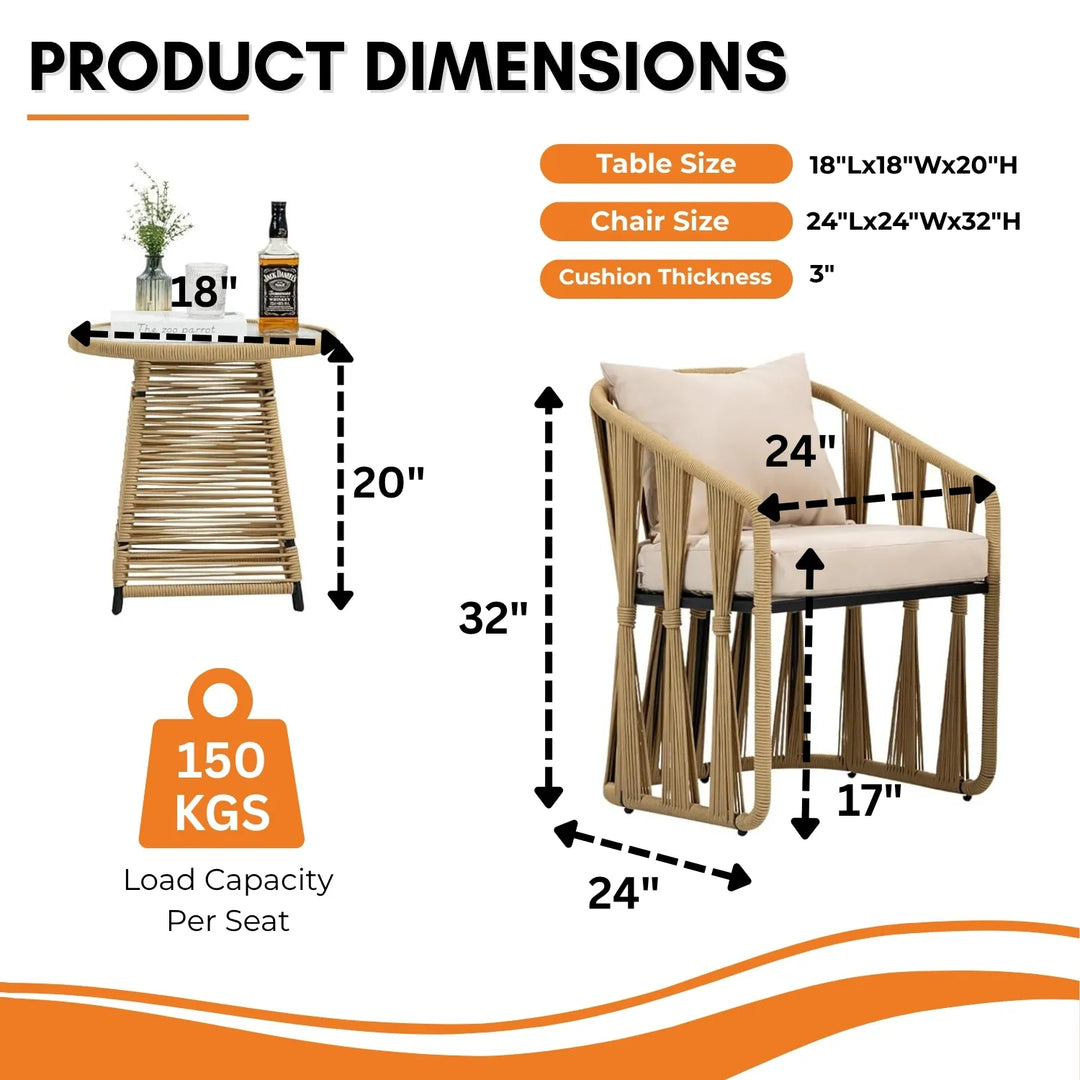 Harlow Outdoor Rope 3-Piece Patio Set