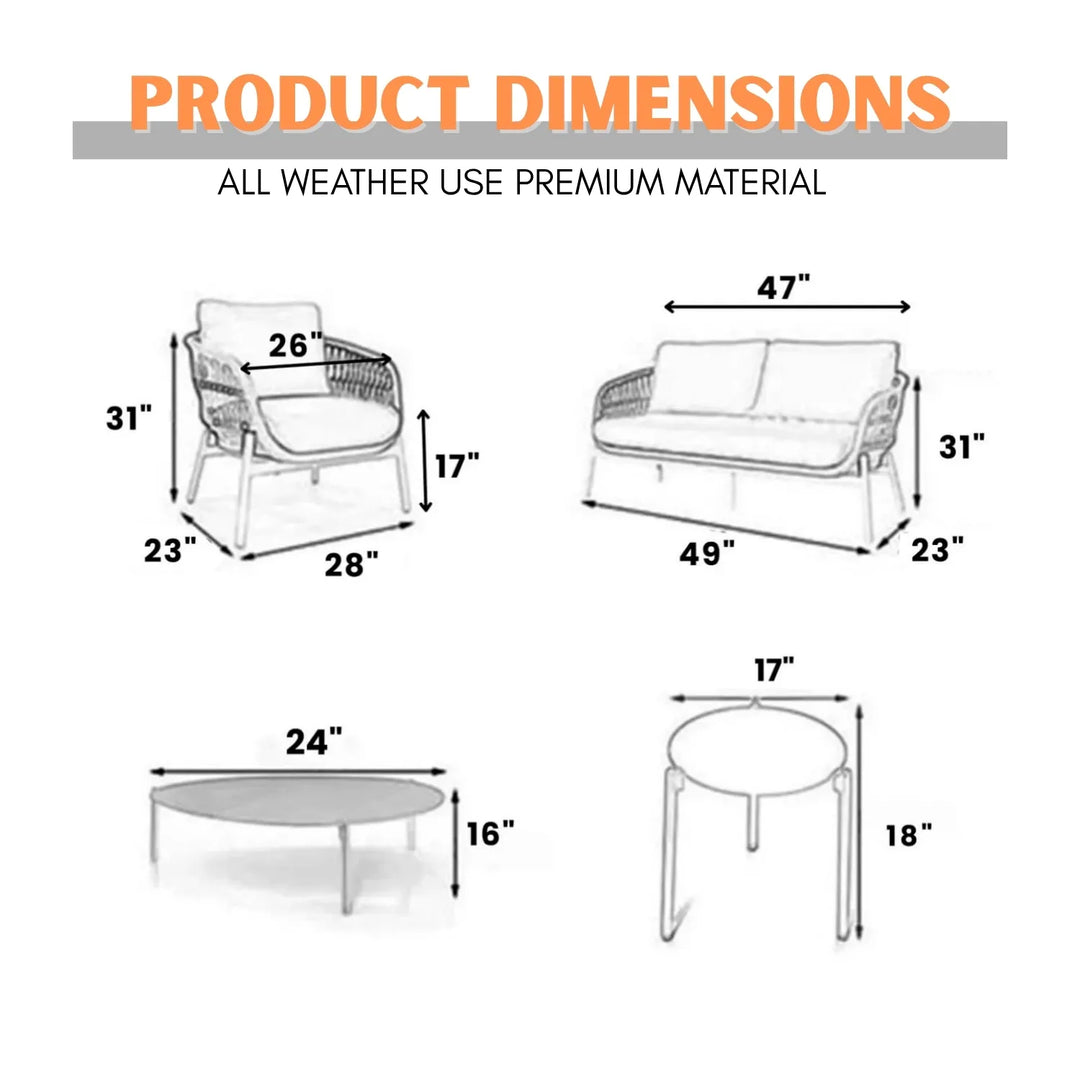 Maitreyi Outdoor 4 Seater Rope Conversation Sofa Set
