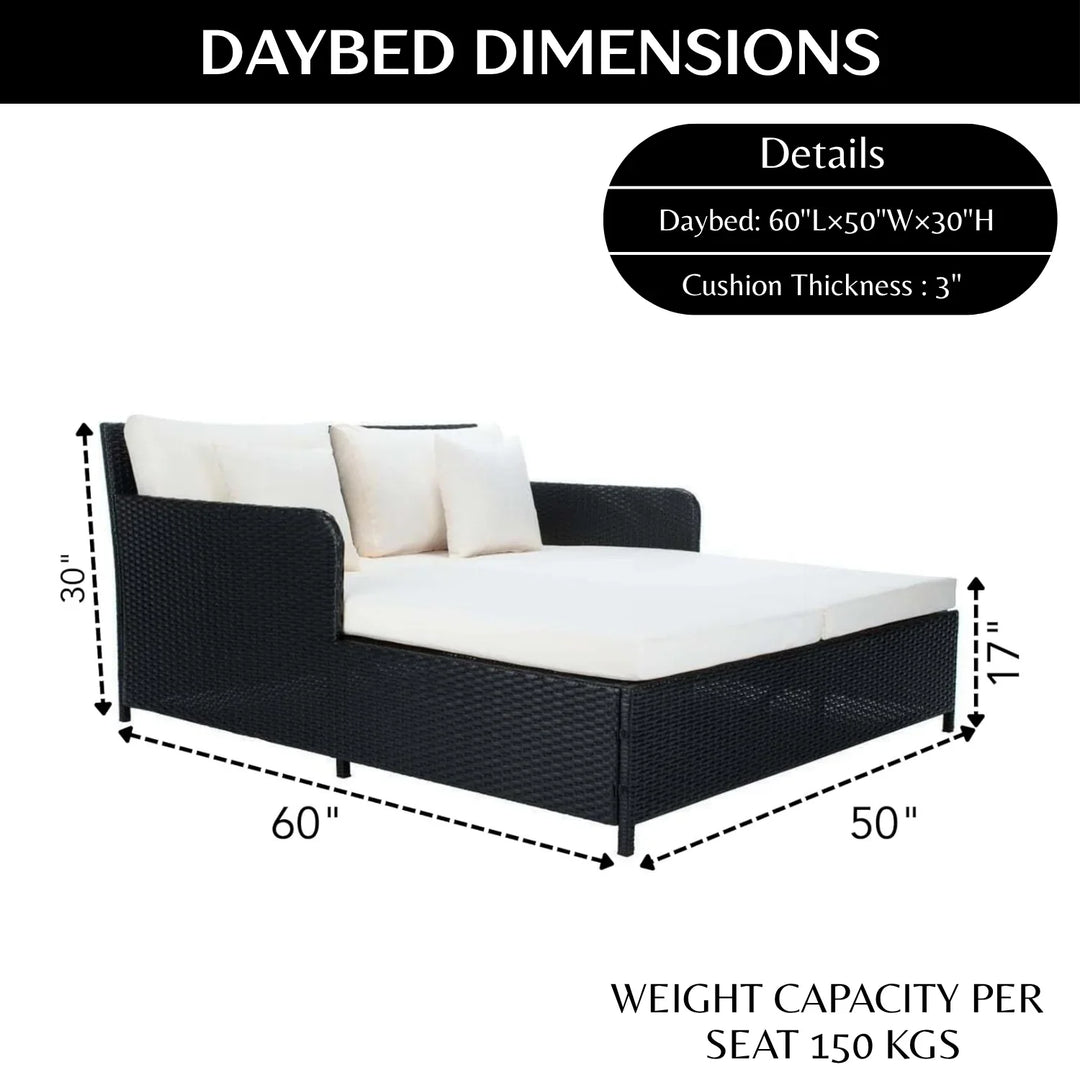 Katinka Outdoor Patio Double Seater Daybed For Garden, Poolside