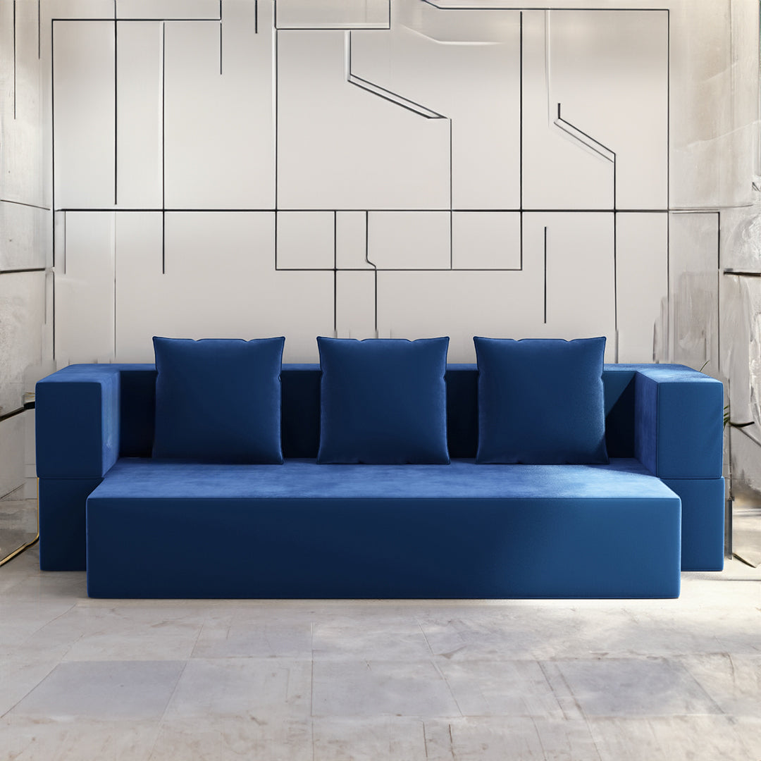 Sanya Premium Velvet 3 Seater Fabric Sofa Cum Bed - Blue