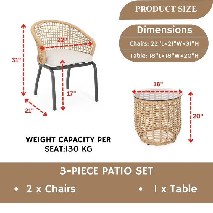 Clementine 3 Piece Garden Outdoor Rope Patio Set