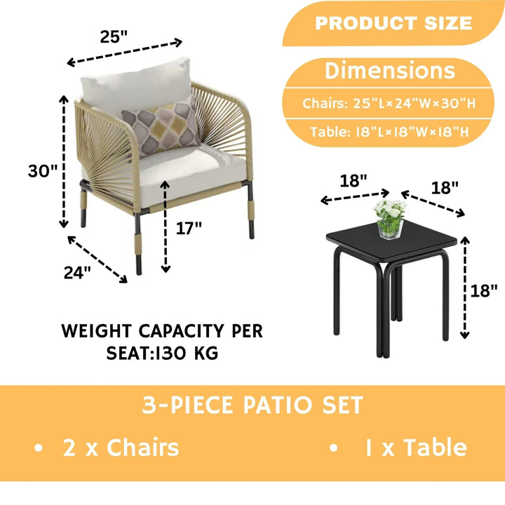 Taylor 3 Piece Garden Outdoor Rope Patio Set