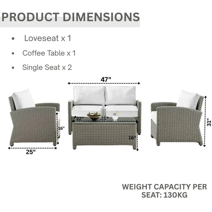 Scarlett 4 Pieces Patio Furniture Set, Outdoor Sectional Sofa