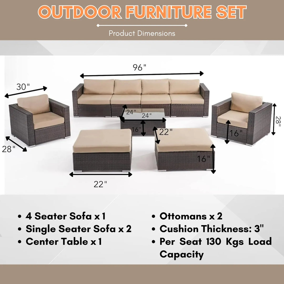 Rosamund Outdoor Rattan Wicker 8-Seater Sofa Set