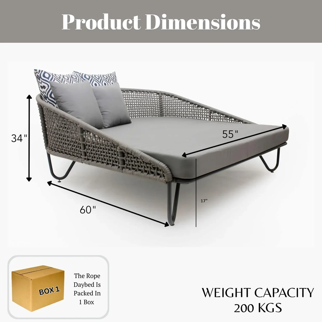 Kaelyn Outdoor Rope Patio Furniture Daybed (Grey)