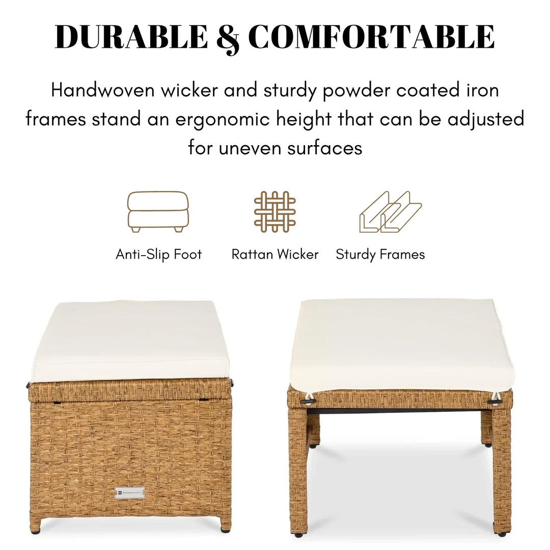 Liyana Set of 2 Wicker Ottomans, Multipurpose Outdoor Furniture