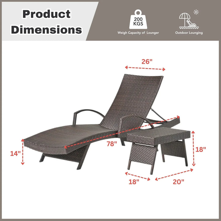 Tanirika Outdoor All-Weather HDPE Wicker Rattan Sunlounger Recliner with Side Table