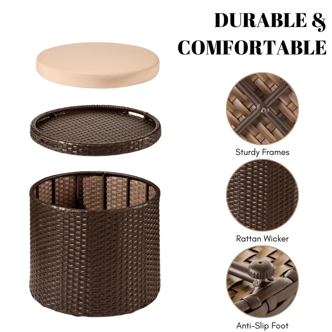 Round Wicker Ottoman for Patio & Backyard